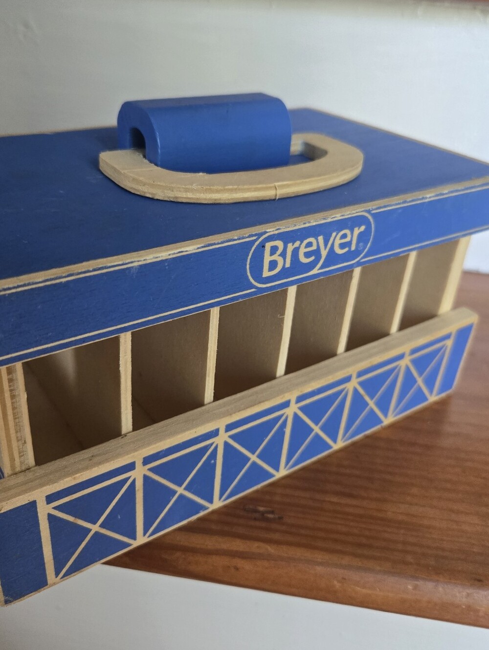 Breyer Farms Wooden Carry Horse Stable Toy Barn Case Blue (Holds 6 Stablemates)